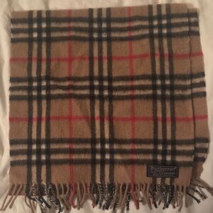 Burberry Tan and Red Plaid cashmere scarf purchased in London